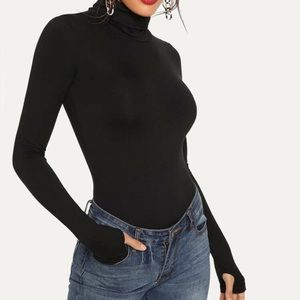 Black turtleneck bodysuit